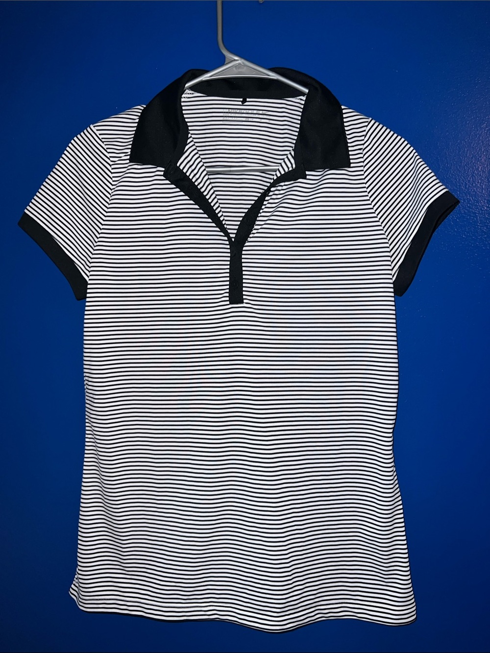Nike Golf Black & White Striped Polo Top with Contrast Collar